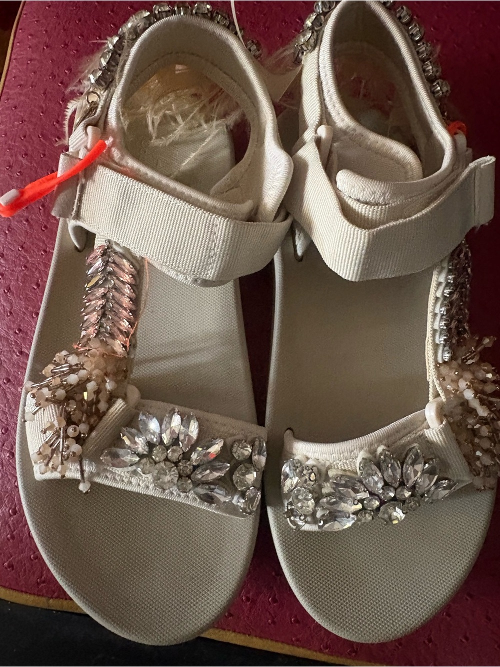 Free People Cream Jeweled Strap Sandals